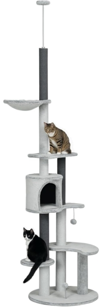 PawHut Kratzbaum Deckenhoch, Katzenkratzbaum mit Katzenhöhle, Katzenmöbel, mit Kippschutz, Grau