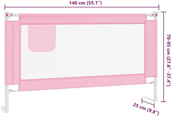 vidaXL Kleinkind Bettschutzgitter Bettgitter Kinderbettgitter Babybettgitter Gitter Kinderbett Babybett Rausfallschutz Rosa 140x25 cm Stoff Bild 3