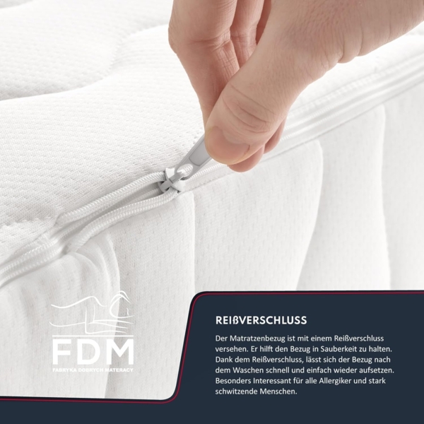 FDM Select MAX Plus Matratze 120x200 cm Kaltschaum Höhe 29 cm Härtegrad H3 und H4 Visco-Schaum Öko-Tex Allergikergeeignet Jersey Bezug Waschbar Bild 7