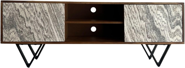 Lowboard Sheesham Massivholz 150x56x35cm TV-Kommode Steinoptik Weiß Modern Metallbeine