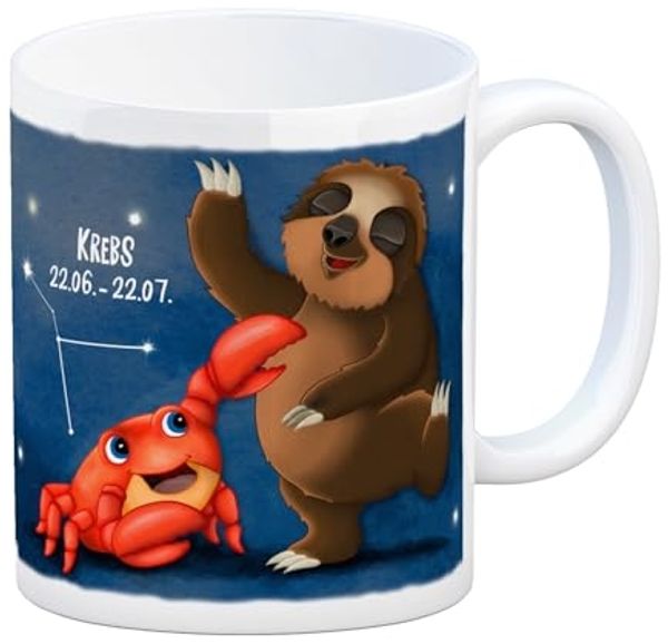 speecheese Tasse Kaffeebecher mit Faultier Sternzeichen Krebs Motiv Becher Tasse
