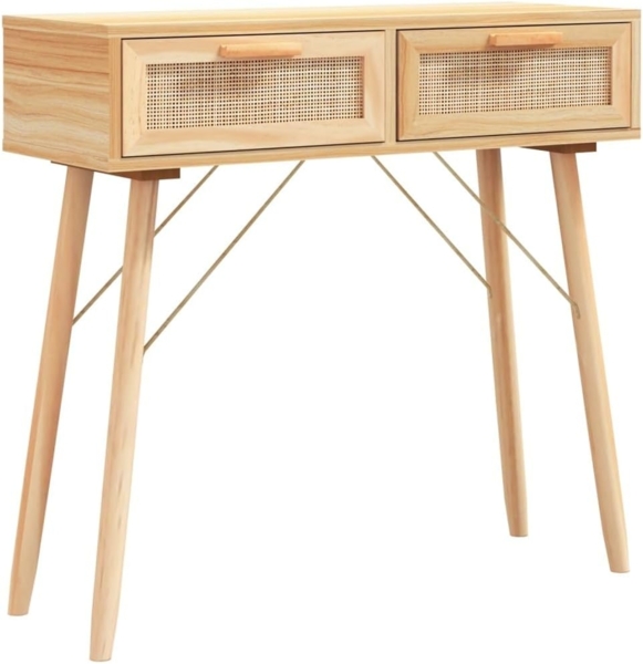 vidaXL Konsolentisch Braun 80x30x75 cm Massivholz Kiefer Natur-Rattan 345626