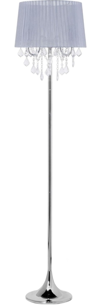 'Evans' Stehlampe Grau Metall 170 cm 3-flammig Stoffschirm mit Kristallen aus Acrylglas Kronleuchter-Optik Kabel mit Schalter Glamourös