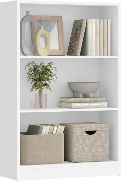 Vasagle Bücherregal, Regal mit 3 Fächern, Standregal, mit höhenverstellbaren Ablagen, für Wohnzimmer, Kinderzimmer, Büro, 24 x 60 x 93 cm, weiß LBC105T14