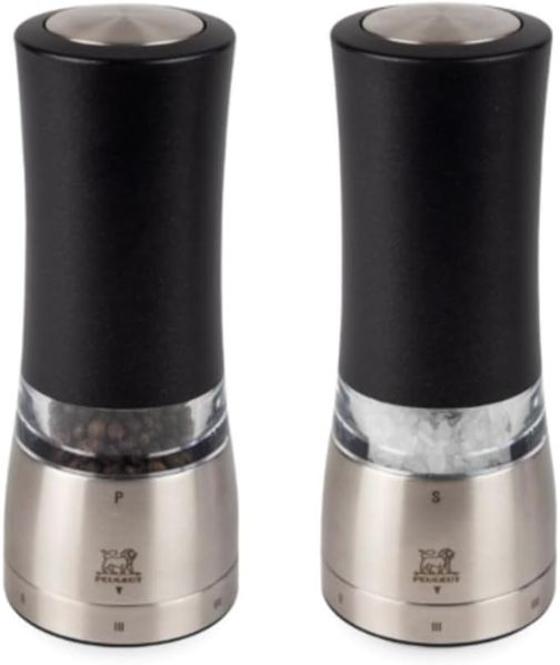 Peugeot Daman Electric Salz- und Pfeffermühlen-Set Schwarz Edelstahl Transparent Acryl Edelstahl 160 mm Frankreich