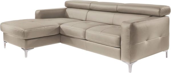 Mivano Ecksofa Sammy, Eckcouch in Lederoptik mit verstellbaren Kopfstützen und moderner Steppung, 227 x 74 x 187, Lederimitat, hellbraun
