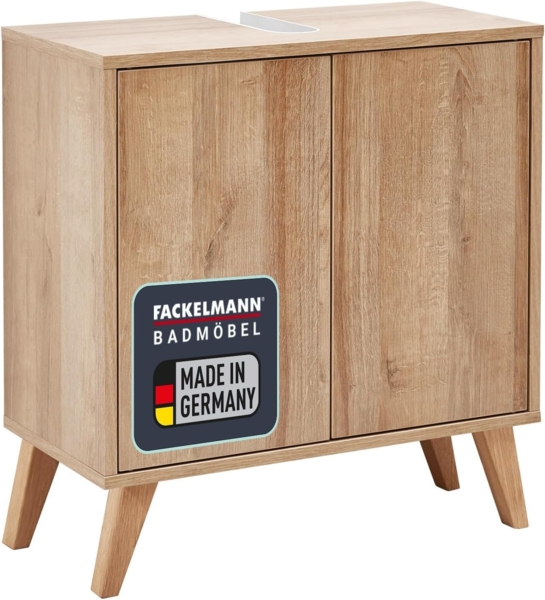 Fackelmann FINN Waschbeckenunterschrank 60 cm breit mit Füßen, Braun hell