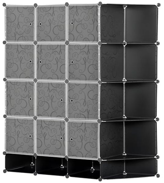 HOMCOM Kommode DIY-Kleiderschrank (Flexibler Schrank im Würfeldesign, 1 St, 2 große und 14 kleine Würfel), Schwarz, 145 x 46 x 162 cm