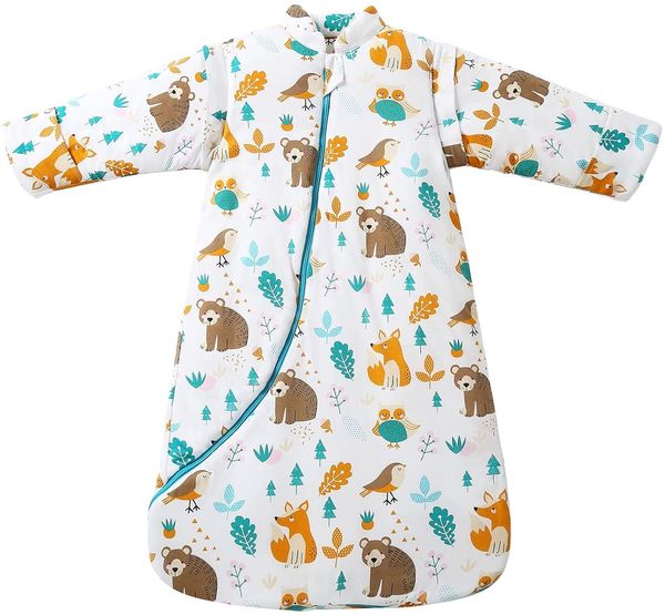 MIKAFEN Baby Winter Schlafsack Kinder Schlafsack 3.5 Tog Schlafsaecke aus Bio Baumwolle Verschiedene Groessen von Geburt bis 4 Jahre alt (M:Höhe 75cm-90cm/6-18 Monate, Tierwelt)