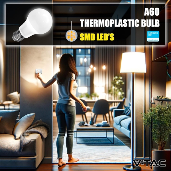 V-TAC 3x LED Glühbirne E27 8,5W (entspricht 60W) A60-806Lumen - LED Lampe 4000K Neutralweiß - LED Glühlampen - Energiesparlampe - 3er Pack Bild 5