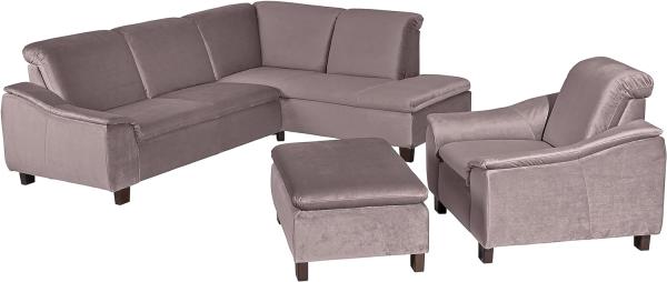 Aaron Sofa Eckgarnitur Samtvelours Mauve Buche Nussbaumfarben