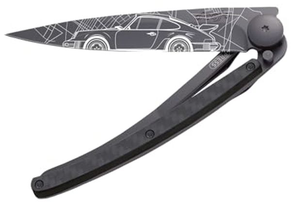 Deejo Ultraleichtes klappbares Taschenmesser Gürtelclip 37g Carbon Sportwagen.