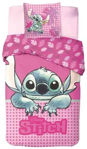 Lilo & Stich Wendebettwäsche - pinker Traum für kleine Fans, Kissen- und Deckenbezug 135x200 cm