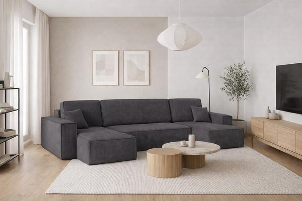 Kaiser Möbel Ecksofa mit schlaffunktion und bettkasten, Couch U-form BEST stoff Poso, Schlaffunktion, Bettzeugaufbewahrung, universal
