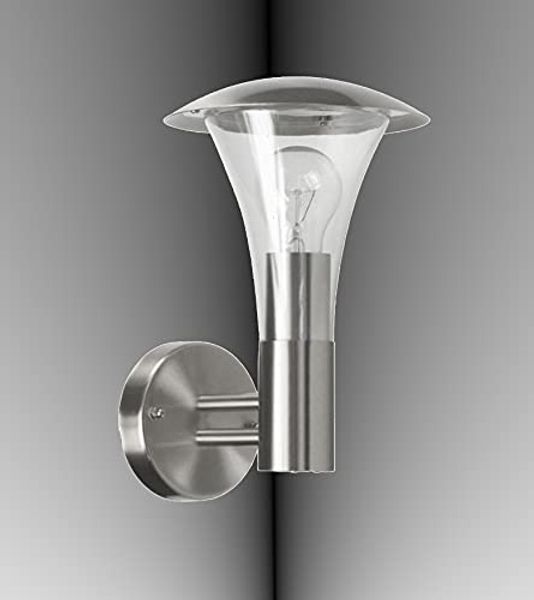 TRANGO LED Außen-Wandleuchte, 8000-LED IP44 LED Außenleuchte inkl. 1x E27 LED Leuchtmittel 3000K warmweiß *LISI* Wandleuchte aus Edelstahl gebürstet & Acryl - Außenbeleuchtung, Außenwandleuchte, Außenlampe, Gartenleuchte
