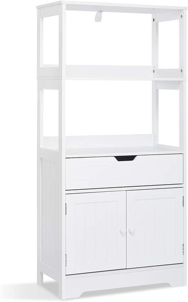 Meerveil Badezimmerschrank, Badschrank mit Einlegeböden Schubladen und Türen, für Badezimmer 60 x 30 x 121 cm (L x B x H), Weiß
