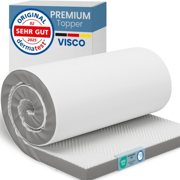ELONEO Viscoelastischer Matratzen Topper 140x200cm, Matratzentopper mit Memory Foam Effekt, 5 cm Höhe, Matratzenauflage für Bett und Boxspringbett inkl. atmungsaktivem Mesh-Bezug und Eckschlaufen