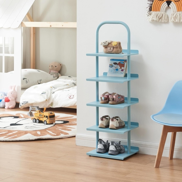 Kinderschuhregal Poytya Stahl 96x30x27 cm Blau [en. casa]