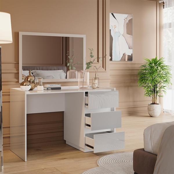 Schminktisch Marla Weiß Hochglanz 120 cm mit 3 Schubladen Vicco