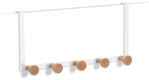 Zeller Present Ablageelement Türhänger m. 5 Haken, Metall/Holz, weiß, ca. 37,5 x 8 x 18 cm