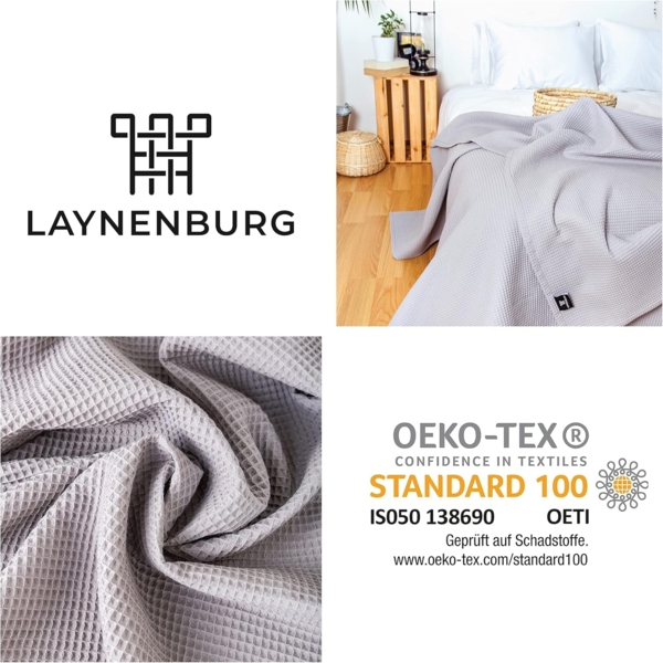 Laynenburg Tagesdecke LAYNENBURG Tagesdecke Waffelpique Baumwolle 150x200–240x260 cm, Wohndecke als Sommerdecke, Bett-Überwurf, Couch-Überwurf, Sofa-Decke Bild 7