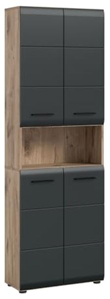 Hochschrank >Ice< in Nox Oak / Schwarz - 60x185x30cm (BxHxT)