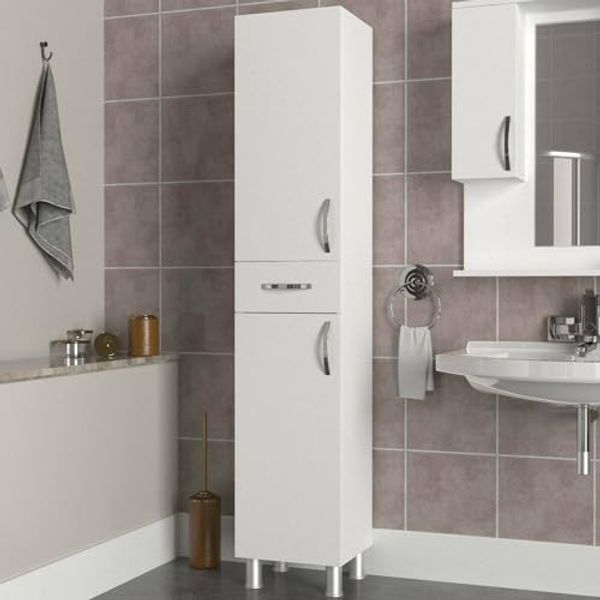 Dmora Hochschrank Arkab 35 x 31,3 x 179 cm Weiß 4 Regale, 6 Fächer