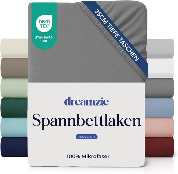 Dreamzie Spannbettlaken 135x190/200 cm - 35 cm Tiefe Tasche - 100% Mikrofaser Bettlaken - Anthrazit, Schadstoffgeprüft(Oeko TEX), Bettlaken mit Gummizug