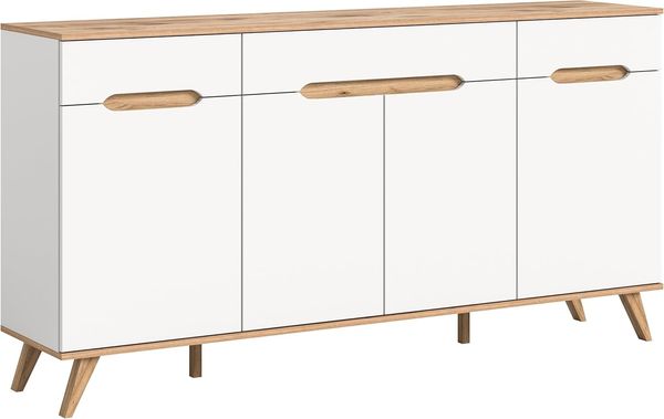 xonox. home Wohnzimmer Stockholm Sideboard Schrank Lowboard TV-Schrank TV-Bank Anrichte in weiß Absetzung Nox Oak, ca. 185 x 95 x 40 cm
