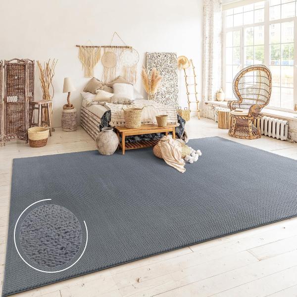 Paco Home Teppich Wohnzimmer Schlafzimmer Kurzflor Skandinavisches Boho Muster Melierte Optik Moderne Einfarbige Deko, Grösse:200x280 cm, Farbe:Anthrazit