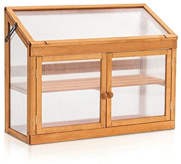 MCombo 2 Etage Anlehngewächshaus 0160, Treibhaus Pflanzenhaus Aufzuchtschrank, höhenverstellbares, aus Holz und Polycarbonat, 37 x 90 x 70 cm