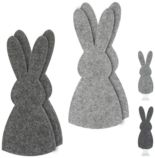 CEPEWA Eierbecher Eierwärmer Hase 6er Set Polyesterfilz grau anthrazit 10,5x23cm Ostern