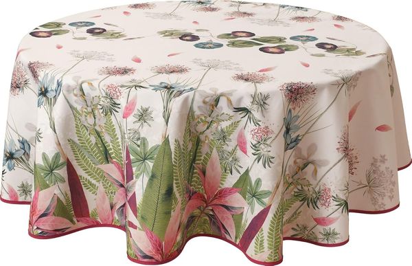 Le linge de Jules Ipomée schmutzabweisende Tischdecke, oval, 150x240 cm, Rosa, Grün, Blau, Pflaume