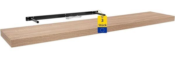 Velano - Bücherregal Wand - 3er-Set Wandregal 118x23.5 cm - Regal Wand - Schweberegal - Hängeregal - Regalbrett - Sonoma-Eiche - Küchenregal - Bücherregal Kinder - Deko Wohnzimmer