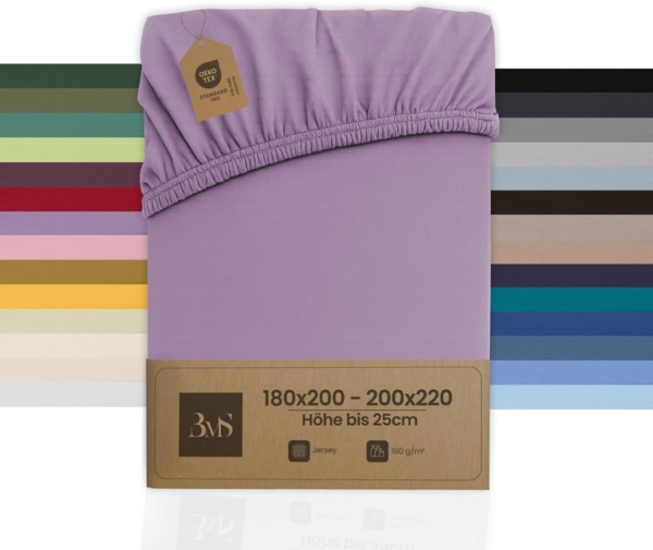 Bettwaesche-mit-Stil Jersey Spannbettlaken flieder rosa 180 – 200 x200cm Höhe bis 20cm