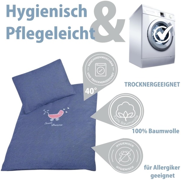sei Design® Kinderbettwäsche 2 TLG. Babybettwäsche passend zu Kinderwagenset: Bettdeckenbezug 60x80 + Kopfkissenbezug 30x40 Bild 3