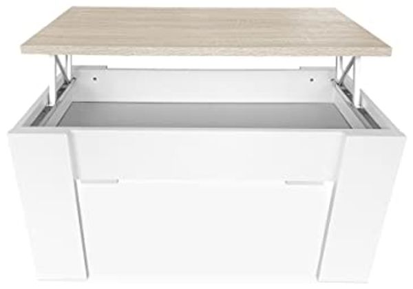mattfy Couchtisch für Kaffee/Tee, höhenverstellbar, für Wohnzimmer oder Esszimmer, Weiß mit Deckel Cambria, Maße: 90 cm (Breite) x 50 cm (Tiefe) x 46/57 cm (Höhe)