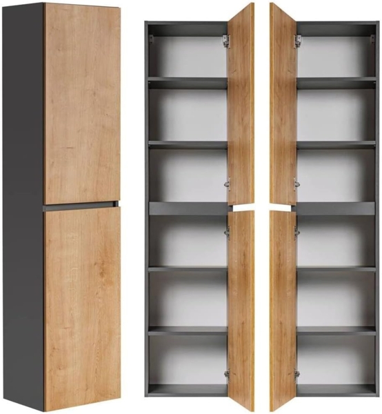 Badezimmer Hochschrank MODENA-56 in anthrazit mit Hamilton Eiche Nb, B/H/T: ca. 40/170/33 cm