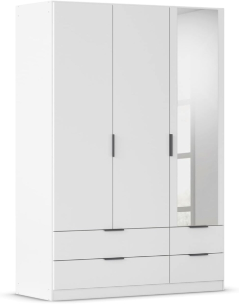 Rauch Möbel Lagoa, Kleiderschrank, Garderobe für Schlafzimmer, Kinderzimmer, Jugendzimmer 3-türig mit Spiegel, 4 Schubladen, mit Zubehör Classic, Farbe Weiß, Breite 136