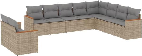 vidaXL 10-tlg. Garten-Sofagarnitur mit Kissen Beige Poly Rattan 3258517