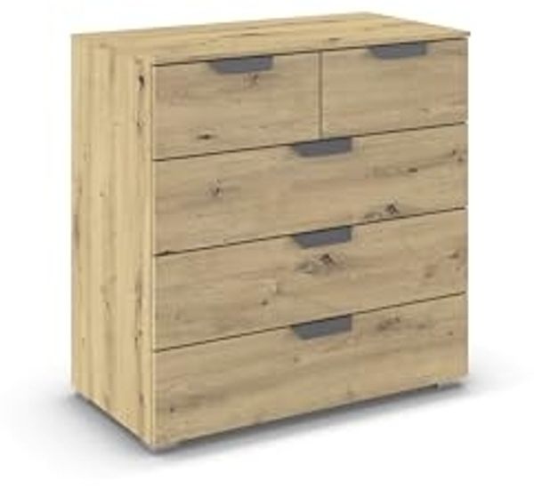 rauch Aditio Box, Kommode, 5 Schubladen, mit Softclose-Funktion, Farbe Eiche Artisan, BxHxT 80x81x42cm