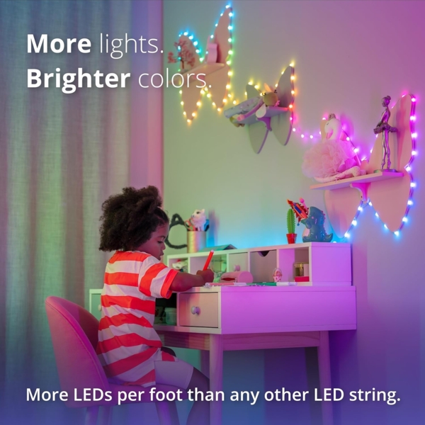 Twinkly Strings USB-C Hearts 200 LED, LED-Lichterkette in Herzform, RGB LED-Lichter Mehrfarbig, Kompatibel mit Alexa und Google Home, Weihnachtsdeko, Stromversorgung USB-C, Grünes Kabel, 12m Bild 3