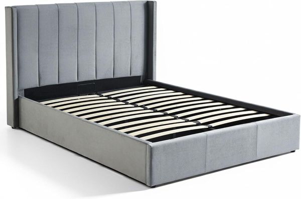 Menzzo Doppelbett Magorial mit aufklappbarem Lattenrost, 160x200 cm, Velours, Grau