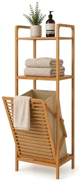 Mojawo Bambus Badezimmerregal mit Wäschekorb, Standregal, 40x30x95cm