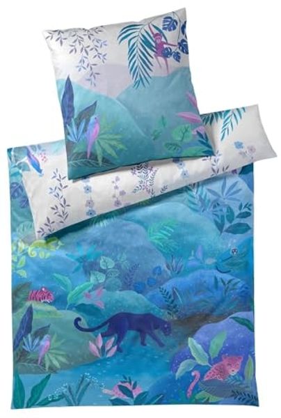 elegante Mako-Satin Bettwäsche Fairytale türkis-grün | 135x200 cm + 80x80 cm