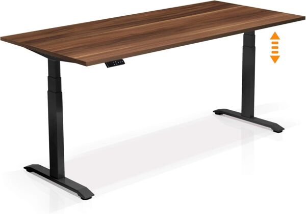 Möbel-Eins OFFICE ONE elektrisch höhenverstellbarer Schreibtisch / Stehtisch, Material Dekorspanplatte schwarz nussbaumfarbig 160x80 cm