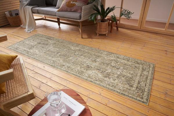 Nouristan Luxor In- & Outdoor Teppich Orient – Orientalischer Flachgewebe Vintage Used Look Waschbar Wetterfest & UV-beständig für Balkon, Terrasse, Garten, Wohnzimmer – Schwarz Creme, 75x200cm