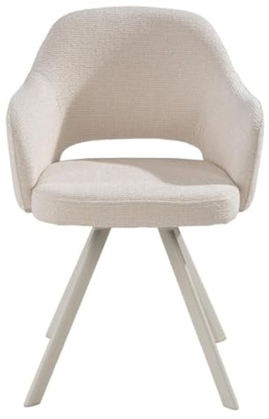 Home4You Polsterstuhl, Ecru, Sandgrau matt, Polyester, Metallgestell, 180 Grad drehbar mit Rückholfunktion, B 58 x H 83 x T 61 cm Bild 3