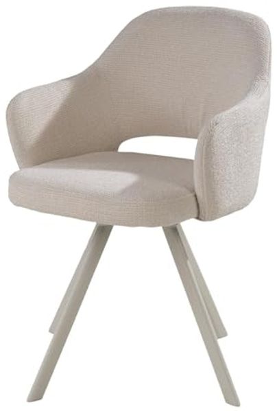 Home4You Polsterstuhl, Ecru, Sandgrau matt, Polyester, Metallgestell, 180 Grad drehbar mit Rückholfunktion, B 58 x H 83 x T 61 cm Bild 4