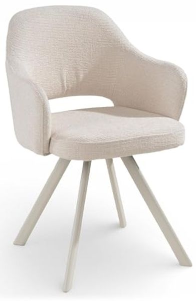 Home4You Polsterstuhl, Ecru, Sandgrau matt, Polyester, Metallgestell, 180 Grad drehbar mit Rückholfunktion, B 58 x H 83 x T 61 cm